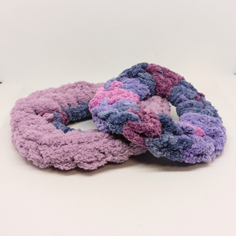HANDMADE Purple Color Gradient Hand Crocheted Chenille Hair Scrunchies 2pk
